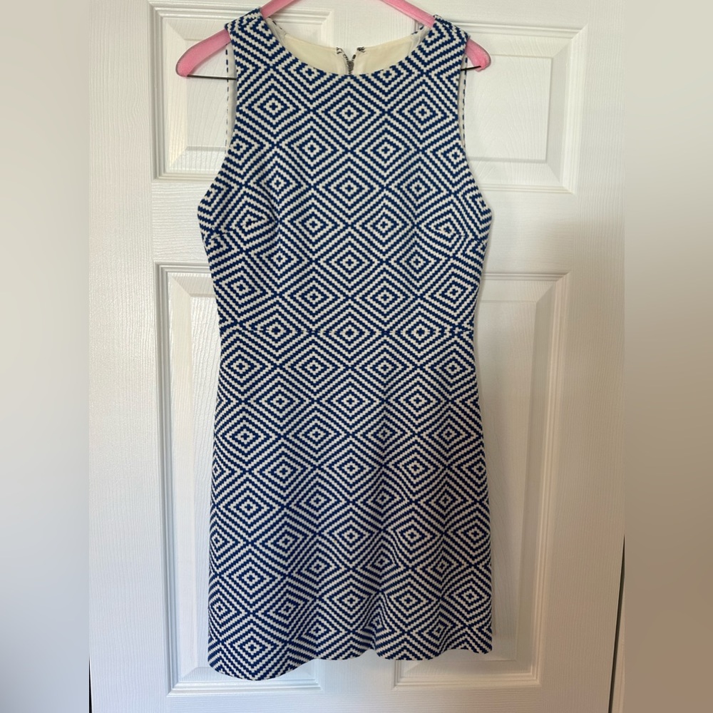 Alice + Olivia Blue and White Geometric Mini Dress